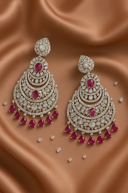 Magenta Crystal Cascade Chandelier Earrings