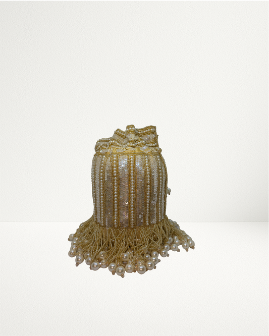 Golden Pearl Cascade Bridal Potli Bag