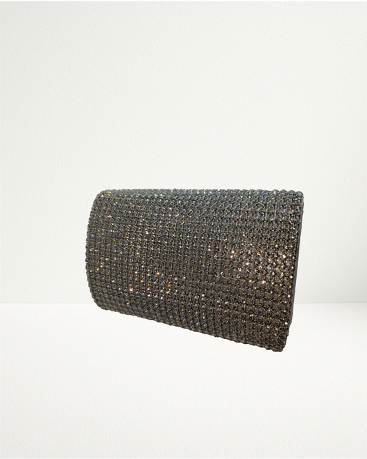 Gunmetal Crystal Mesh Foldover Clutch