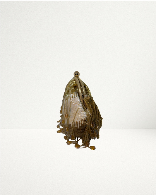 Golden Beaded Dome Potli Bag with Droplet Tassels