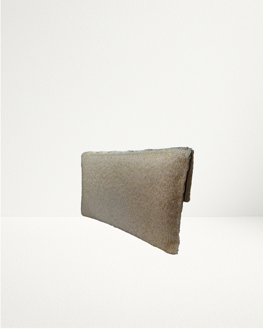 Champagne Wave-Pattern Beaded Envelope Clutch