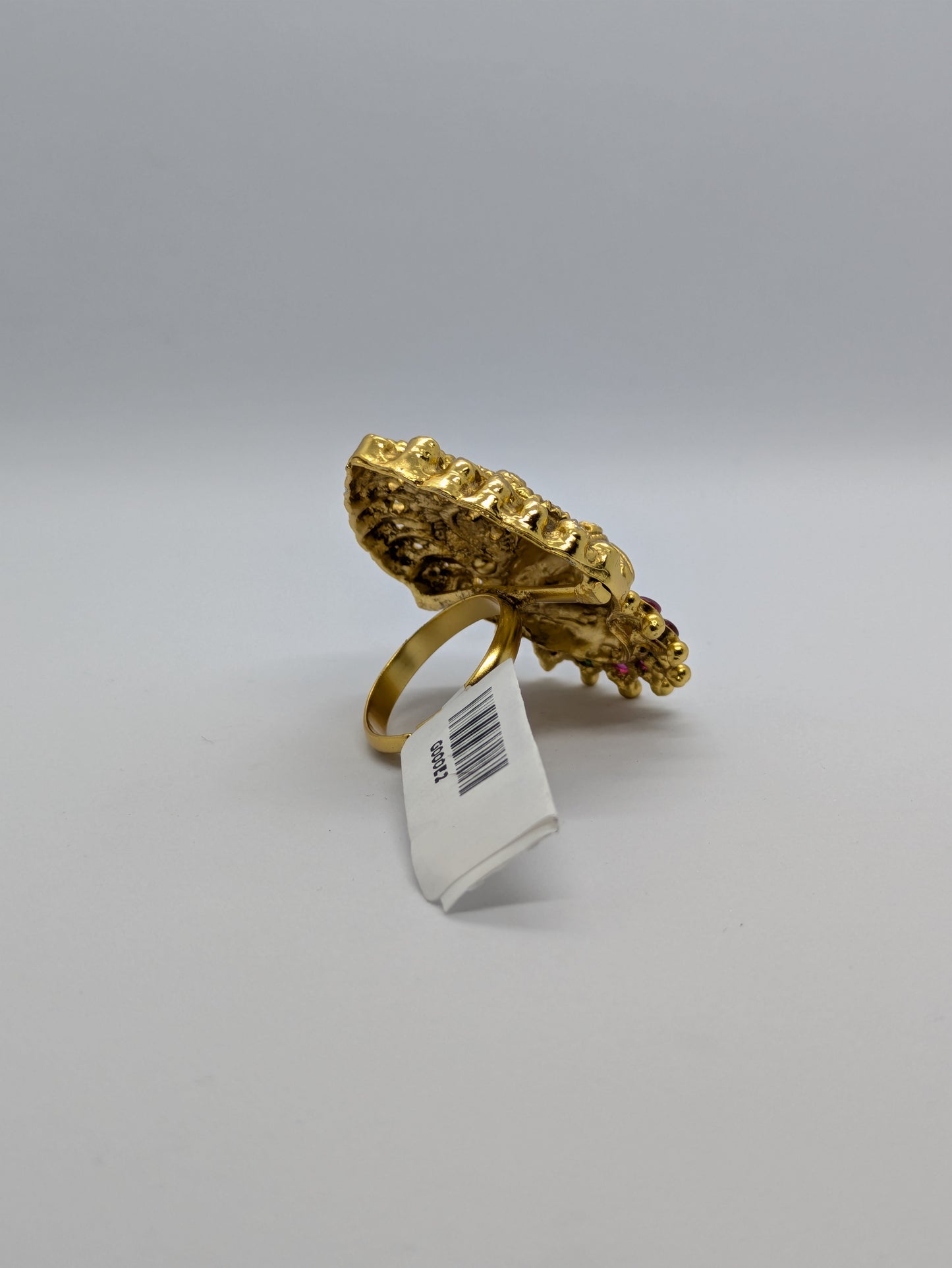 Temple Design Antique Gold Adjustable Imitation Ring – Multicolor Stone Work