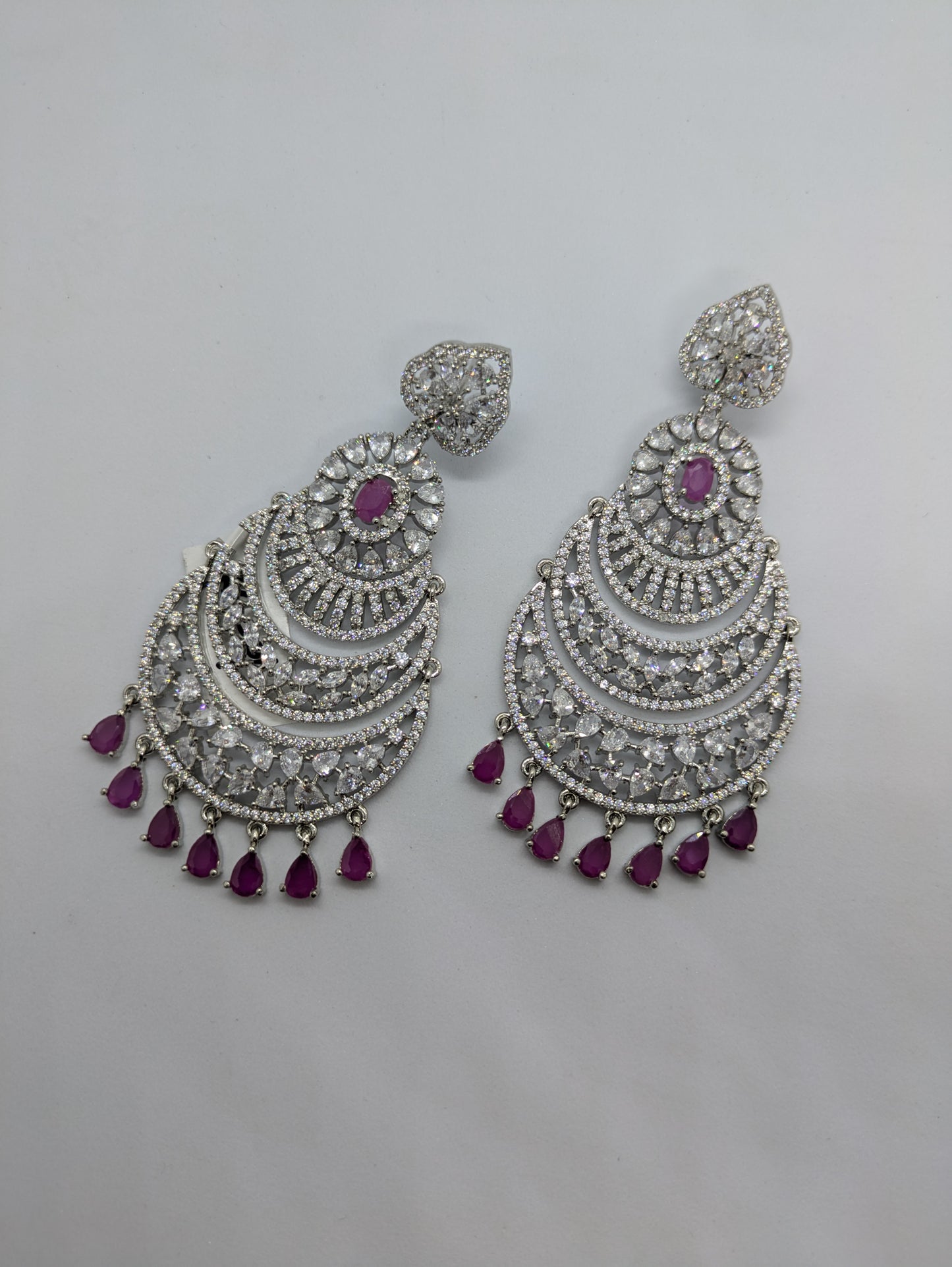 Magenta Crystal Cascade Chandelier Earrings