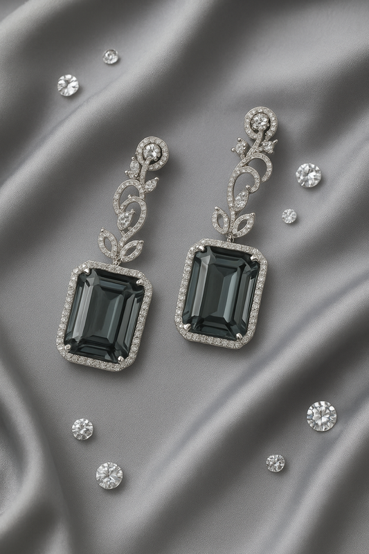 Smoky Silver Vine Drop Earrings