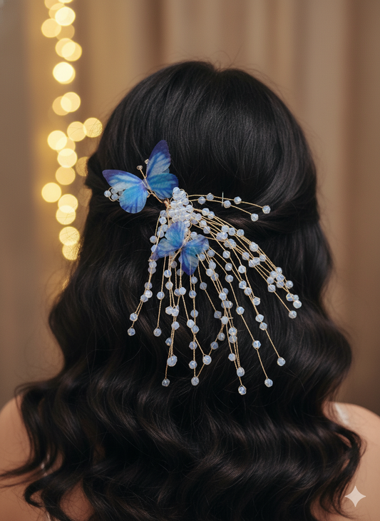 Blue Butterfly Crystal Hair Vine