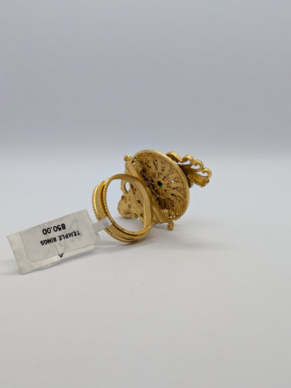 Peacock Design Antique Gold Adjustable Imitation Ring – Green & White Stone Detailing