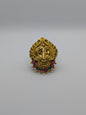 Temple Design Antique Gold Adjustable Imitation Ring – Multicolor Stone Work