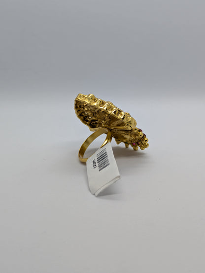 Temple Design Antique Gold Adjustable Imitation Ring – Multicolor Stone Work