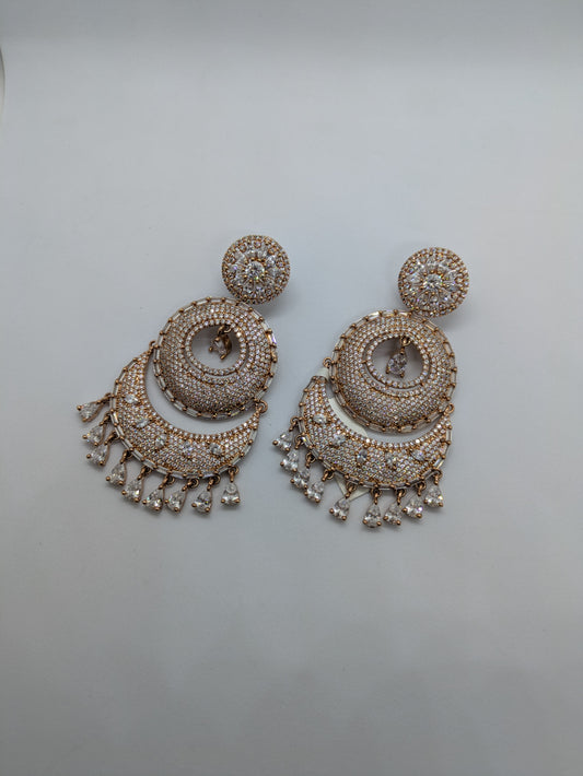 Rose Gold Circular Crystal Chandbali Earrings