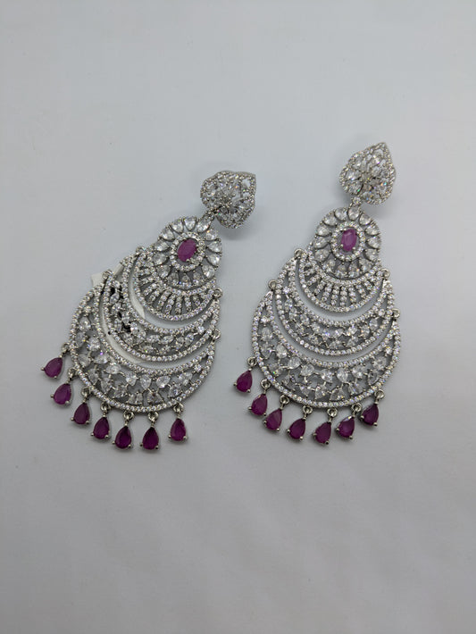 Magenta Crystal Cascade Chandelier Earrings