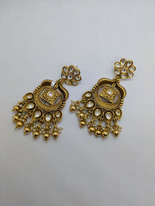 Antique Gold Temple Peacock Earrings