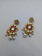 Red Enamel Kundan Pearl Drop Earrings