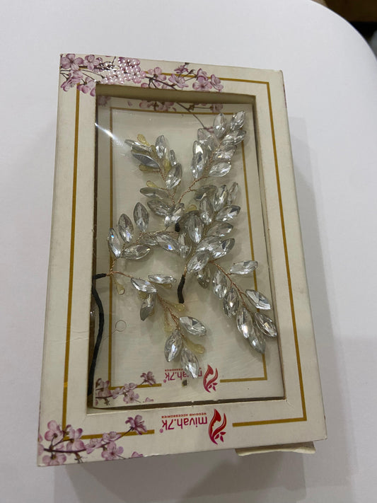 Silver Crystal Leaf Hair Clip